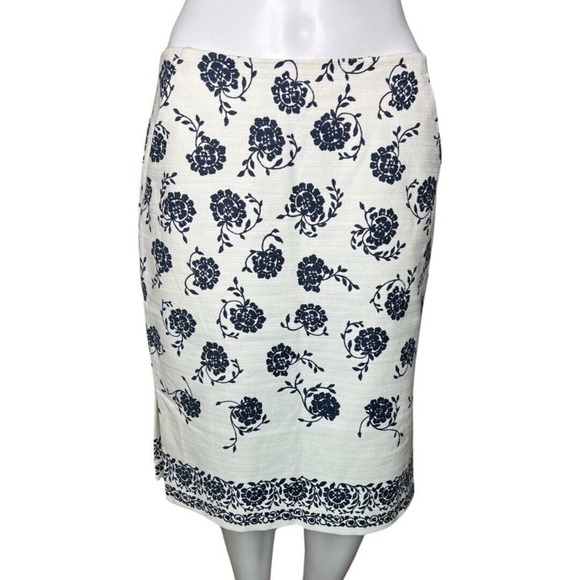 Loft Skirt Womens 8 White Blue Floral Pencil Skirt‎ Straight Flower Bloomcore - Picture 1 of 7